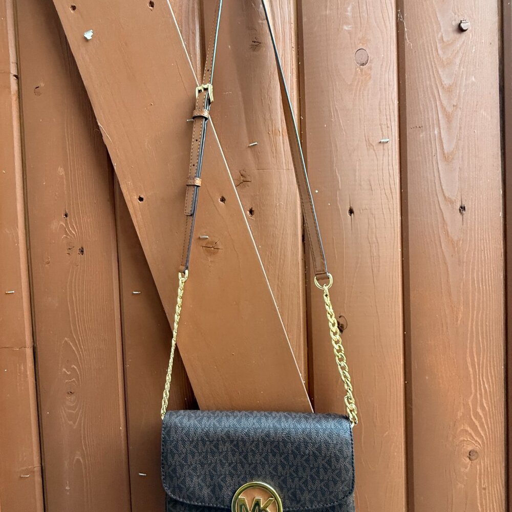 Michael Kors Fulton Flap Crossbody Brown MK Monogram NWOT - Picture 9 of 12